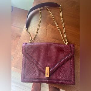 Ralph Lauren Polo ID Red Croc Embossed Envelope Chain Bag